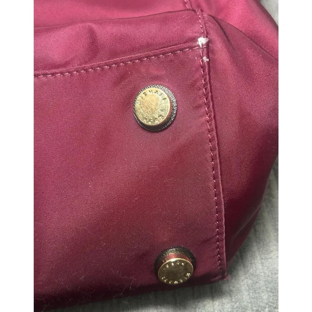 Michael Kors Kelsey Medium Nylon Tote Burgundy Gold Travel Shoulder Bag